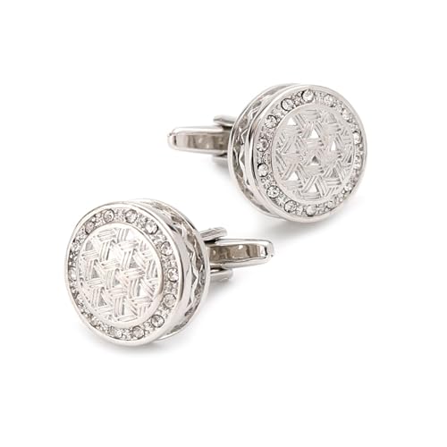 AMDXD Manschettenknöpfe mit Gravur, Rund Cufflinks for Men mit Zirkonia, Silber Manschettenknöpfe für Anzug Hemd Hochzeit Business Graduation Gift von AMDXD