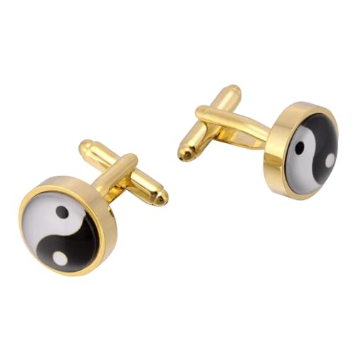 AMDXD Manschettenknöpfe mit Gravur, Yin Yang Tai Chi Cufflinks, Gold Manschettenknöpfe für Herren zur Hochzeit, Verlobung, Valentinstag, Jahrestag von AMDXD