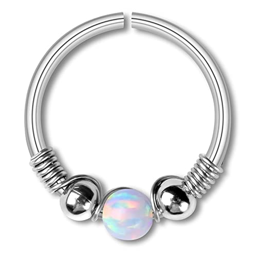 AMDXD Nasen Piercing Nase Stecker 20G, Edelstahl Septum Ringe Silber Weiß Hoop Kugel, Ohr Piercing Köperschmuck mit Opal für Herren Damen, 1STK von AMDXD