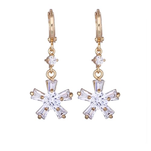 AMDXD Ohrringe 14K Gelbgold, Hoop Creole Blumen Ohrhänger mit Moissanit, Au 585 Ohrstecker Mädchen Echtschmuck von AMDXD