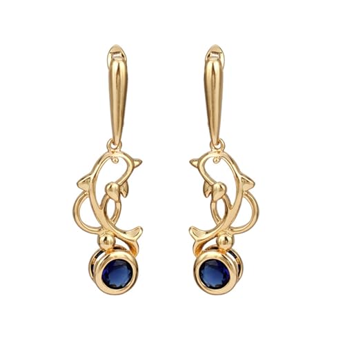 AMDXD Ohrringe 9 Karat Gold Au375, Delfin Ohrhänger mit Labor Erstellt Saphir Blau, 9K Gelbgold Ohrringe Frauen Echt Schmuck AMDXD Ohrringe 9 Karat Gold Au375, Delfin Ohrhänger mit Labor Erstellt Saphir Blau, 9K Gelbgold Ohrringe Frauen Echt Schmuck von AMDXD
