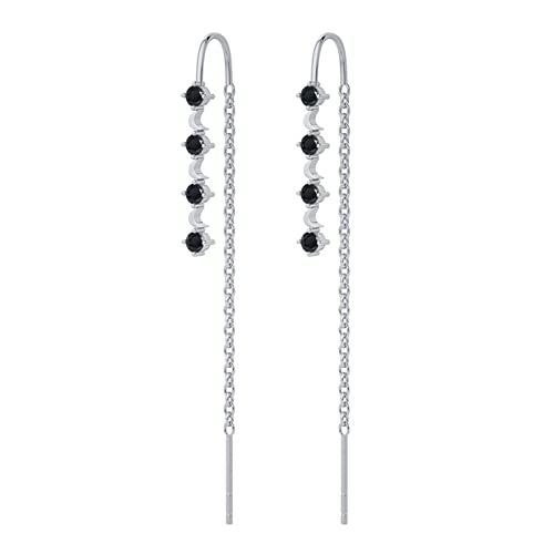 AMDXD Ohrringe Damen, Durchzieher Quaste Gewinde Mood Silber Ohrringe Mädchen mit Schwarz Zirkonia, Ohrhänger Sterling Silber 925 in Silber Farbe von AMDXD