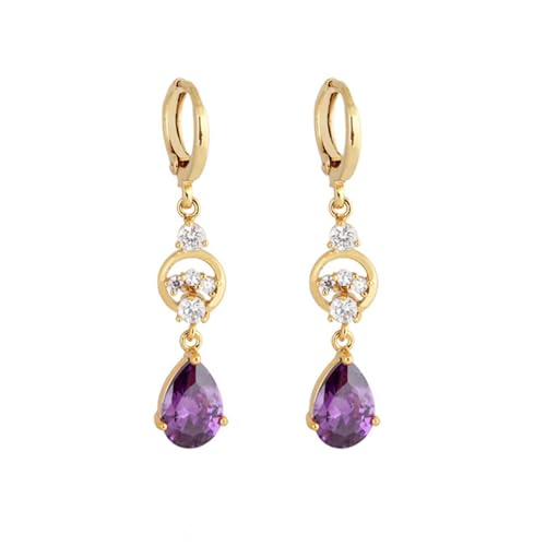 AMDXD Ohrringe Damen 18 Karat Gelbgold Au750, Hoop Creole Ohrhänger mit Amethyst Lila Tropfenschliff, 18K Gold Moissanit Ohrringe Jugendstil Echt Goldschmuck AMDXD Ohrringe Damen 18 Karat Gelbgold Au750, Hoop Creole Ohrhänger mit Amethyst Lila Tropfenschliff, 18K Gold Moissanit Ohrringe Jugendstil Echt Goldschmuck von AMDXD