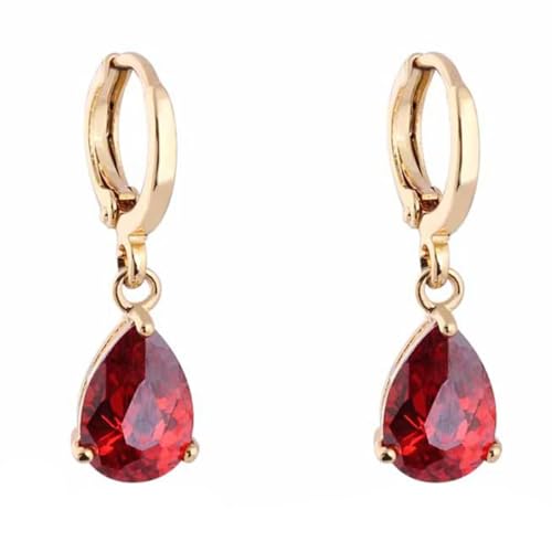 AMDXD Ohrringe Damen 18K 750 Gelbgold, Hoop Creole Ohrhänger mit Labor Erstellt Rubin Rot Tropfenschliff, Au750 Gold Damenohrringe Echtgold Schmuck von AMDXD
