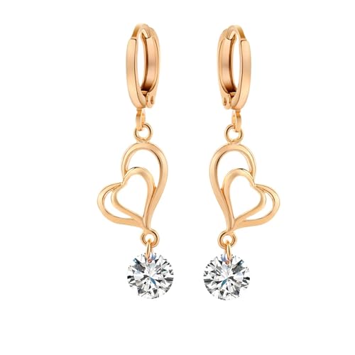 AMDXD Ohrringe Frauen 18 Karat Gelbgold 750, Doppelt Herz Ohrhänger mit Moissanit, 18K Gold Ohrstecker Frauen Echtes von AMDXD