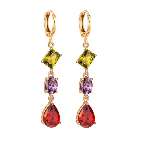 AMDXD Ohrringe Frauen 9 Karat Gold, Klassiker Ohrhänger mit Amethyst Rubin Granat Bunt Tropfenschliff, Au 375 Ohrringe Jugendstil Echtschmuck von AMDXD