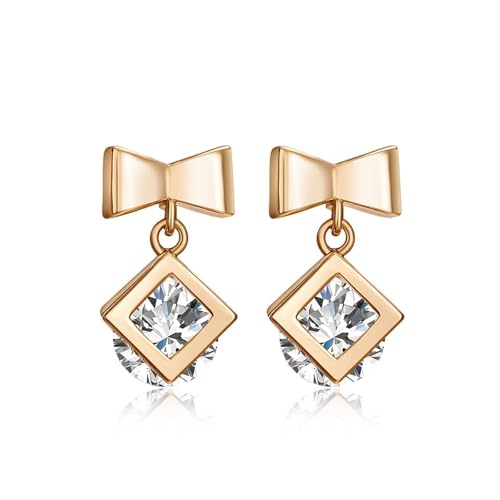 AMDXD Ohrringe Frauen 9K Gelbgold, Bowknot Ohrhänger mit Moissanit, Au 375 Damenohrringe Echter Schmuck von AMDXD
