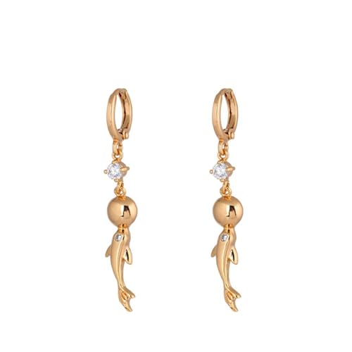 AMDXD Ohrringe Frauen Gold Au585 14 Karat, Hoop Creole Delfin Ohrhänger mit Moissanit, 14K Gelbgold Ohrringe Jugendstil Echt Goldschmuck von AMDXD