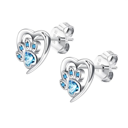 AMDXD Ohrringe Valentinstag Sterling 925er Silber, Herz Zirkonia Blau Ohrstecker Frauen Silber Hohl Herz Fußabdruck Design, Blau Ohrstecker Gestüt von AMDXD