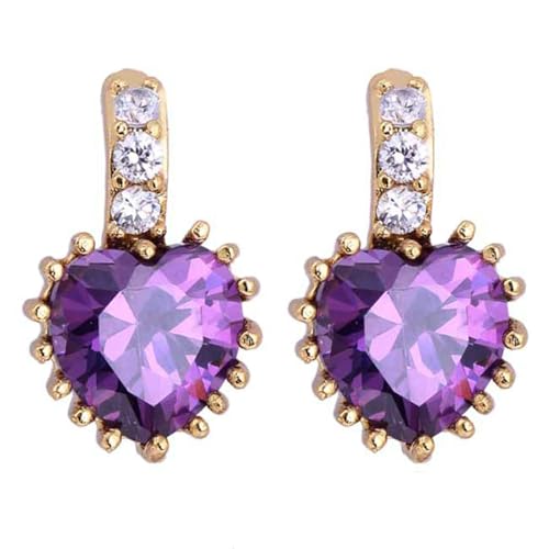 AMDXD Ohrringe Vintage 18 Karat Gold Au750, Herz Ohrstecker mit Amethyst Lila Herzschliff, 18K Gelbgold Moissanit Ohrstecker Damen Echt Schmuck AMDXD Ohrringe Vintage 18 Karat Gold Au750, Herz Ohrstecker mit Amethyst Lila Herzschliff, 18K Gelbgold Moissanit Ohrstecker Damen Echt Schmuck von AMDXD