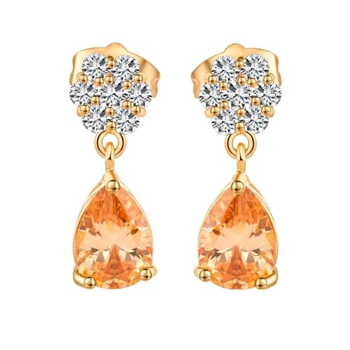 AMDXD Ohrringe Vintage 9 Karat 375 Gelbgold, Blumen Stud Ohrhänger mit Citrin Champagner Tropfenschliff, 9K Gold Moissanit Ohrringe Hängend Echte Goldschmuck von AMDXD