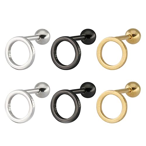 AMDXD Ohrstecker, Damen Vintage Edelstahl 3 Stück Set Kreis Hohl 6MM Silber Schwarz Gold, Frauen Schmuck Geschenk für Valentinstag Verlobung Geburtstags Weihnachten von AMDXD