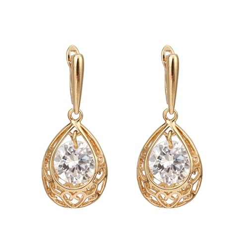 AMDXD Ohrstecker 9 Karat Gelbgold 375, Hohl Tropfen Ohrhänger mit Labor Erstellt Diamant, 9K Gold Frauen Ohrringe Echte Goldschmuck von AMDXD