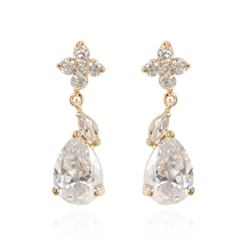 AMDXD Ohrstecker 9K Au375 Gold, Blumen Ohrhänger mit Moissanit Tropfenschliff, Gelbgold 375 Moissanit Ohrringe Damen Echt Gold von AMDXD