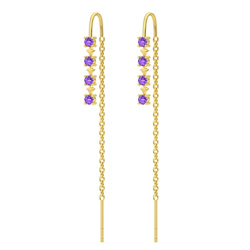 AMDXD Ohrstecker Echt Silber, Durchzieher Quaste Gewinde Stern Damen Ohrstecker Modeschmuck mit Lila Zirkonia, Silber Ohrringe Damen 925 Hängend in Gold Farbe von AMDXD