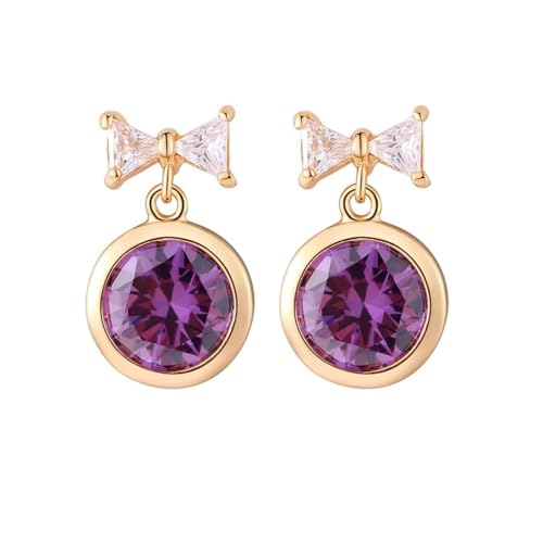AMDXD Ohrstecker Frauen Gold Au375 9 Karat, Bowknot Ohrhänger mit Amethyst Lila, 9K Gelbgold Moissanit Ohrringe Damen Echtes von AMDXD