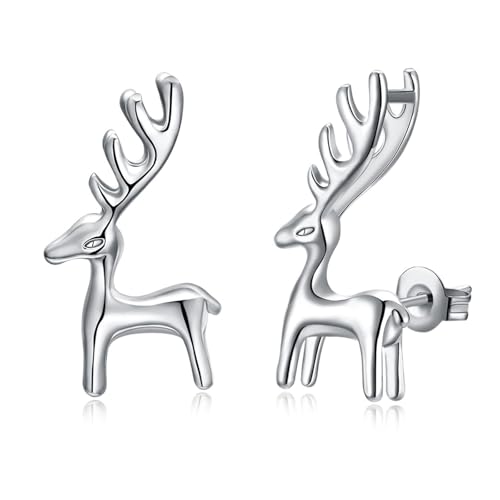 AMDXD Ohrstecker Weißgold 9K, Elch Ohrstecker, Au375 Gold Ohrringe Jugendstil Echtschmuck von AMDXD