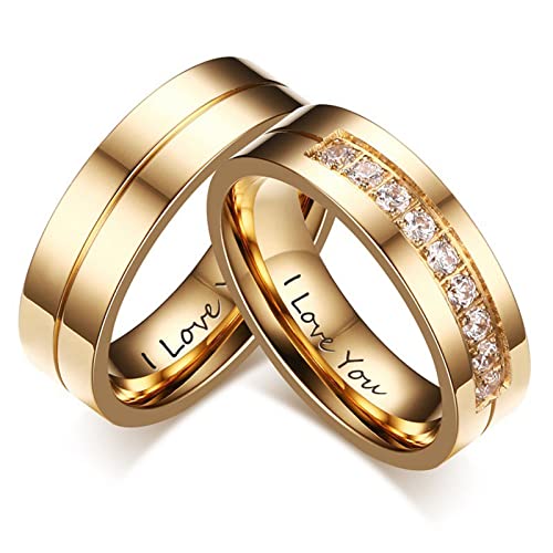 AMDXD Paar Ringe Set, 6MM Ringe Gold Set mit Zirkonia Ewigkeitsring, Gold, Damen 57 (18.1) & Herren 67 (21.3) von AMDXD
