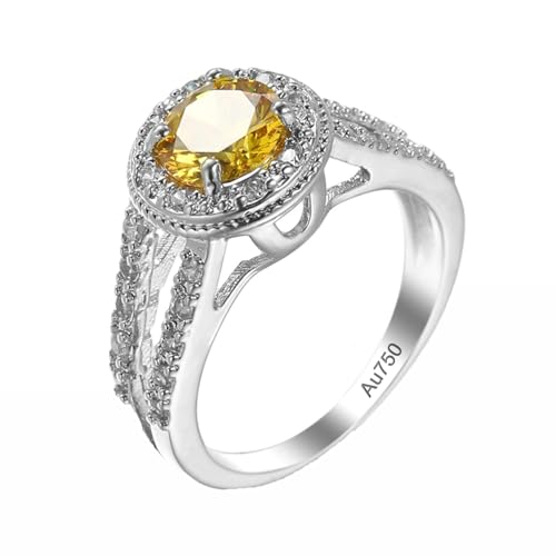 AMDXD Pärchen Ringe 18 Karat Weißgold 750, Gelb Citrin Simple Hochzeitsring, Ring 18K Gold mit Moissanit Echter Schmuck, Gr.56 (17.8) von AMDXD