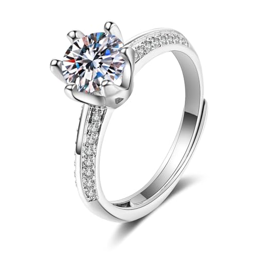 AMDXD Partnerringe Weißgold 9 Karat Au375, 6 Klaue Pärchen Ringe mit Moissanit, 9K Gold Hochzeitsring Echtschmuck, Gr.49 (15.6) von AMDXD