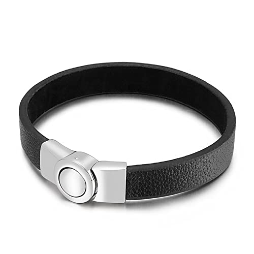 AMDXD Personalisierte Geschenke Armbänder Herren Punk, PU Leder Stretcharmband Herren Lederarmband Herren Schwarz Armschmuck Edelstahl, Länge 22.5cm von AMDXD