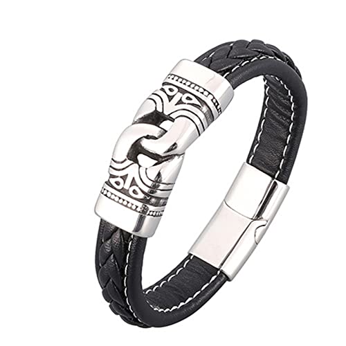 AMDXD Personalisierte Geschenke Lederarmband Herren mit Gravur, PU Leder Bettelarmband Weihnachten Klassiker Armbänder Herren Punk Silber Armschmuck Edelstahl mit Magnet Verschluss, Länge 20.5cm von AMDXD