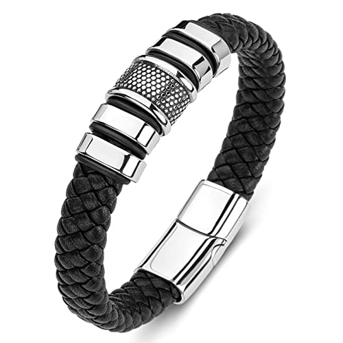 AMDXD Personalisierte Geschenke Surfer Armbänder, PU Leder LGBT Armband Gewebt Charme Armbänder Schwarz C Armschmuck Edelstahl mit Magnet Verschluss, Länge 18.5cm von AMDXD