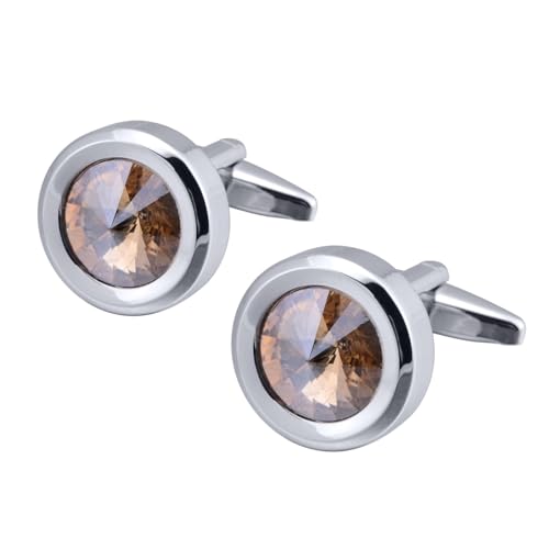 AMDXD Personalisierte Manschettenknöpfe, Rund Cufflinks Shirt for Men mit Zirkonia Champagner, Silber Manschettenknöpfe Hochzeitsgeschenke von AMDXD