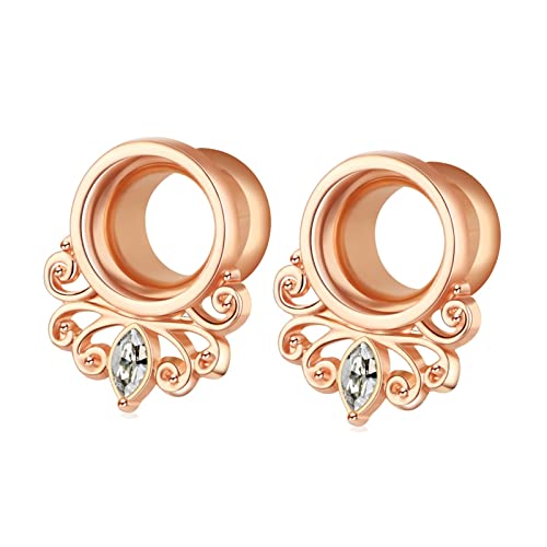 AMDXD Piercing, 6mm Tunnel ohrringe 2 Stücke, Filigran Expander Ear Tunnel Plug mit Zirkonia, Edelstahl Rose Golde Ohrringe für Damen Körper-Piercing Schmuck von AMDXD