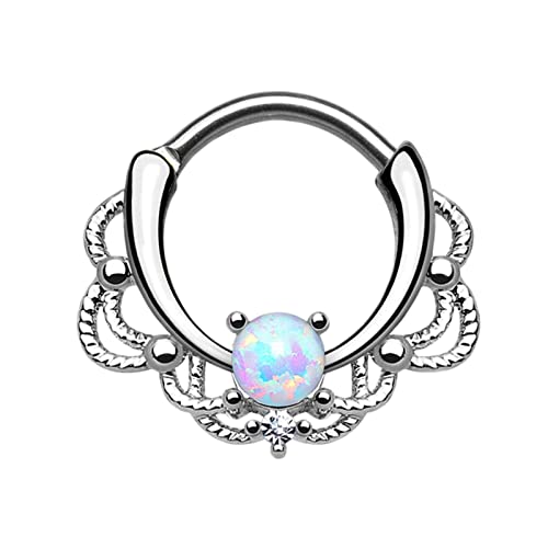 AMDXD Piercing Tragus Stecker 1.2MM, Edelstahl Septum Ring Silber Hohl Blumen, Lippen Ohr Nasen Piercingschmuck mit Opal Bunt für Damen, 1pcs von AMDXD