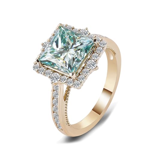 AMDXD Ring 14 Karat Gold, Klassiker Antragsring mit Moissanit 2ct Blau Grün Oval Form, Moissanit Hochzeitsband Verlobungsring Au 585 Damen Echtgold Schmuck von AMDXD