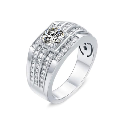 AMDXD Ring 925er Sterling Silber, Klassiker Bohrer Stein Verlobungsring mit Moissanit 1ct Oval Form, Moissanit Eheringe Sterlingsilber Trauringe Herren Echt Gold von AMDXD