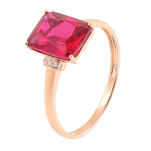 AMDXD Ring Au750 Gelbgold, Klassiker Hochzeitsring mit Labor Erstellt Rubin Rot Rechteck Form, Damen Verlobungsring 18K Gold Pärchen Ringe Echtschmuck von AMDXD