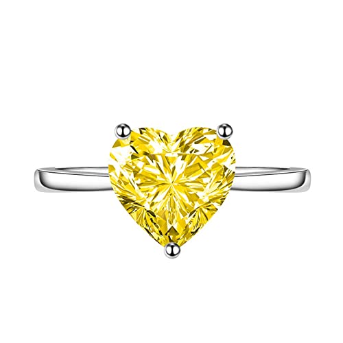 AMDXD Ring Damen Hochzeit, Herz Zirkonia Gelb Freundschaftsringe Herz Design, Gelb Ring Verstellbare Größe von AMDXD