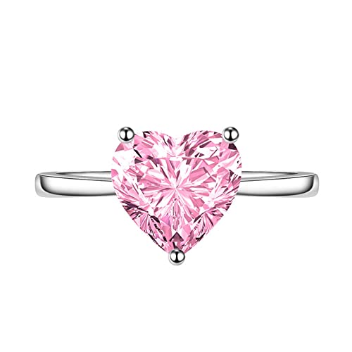AMDXD Ring Damen Zart, Herz Zirkonia Rosa Freundschaftsringe Frauen Herz Design, Rosa Ring Verstellbare Größe von AMDXD