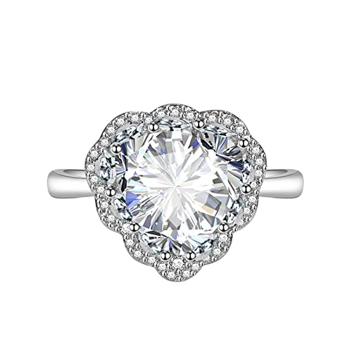 AMDXD Ring Damen Zart, Triangel Zirkonia Hochzeitsringe Blumen Design, Weiß Ring Einstellbare Größe von AMDXD