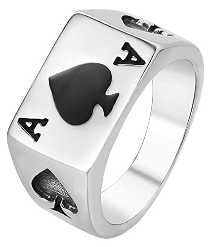 AMDXD Ring Herren, 13MM Verlobungsringe Edelstahl Siegelring Pik-Ass, Für Männer Frauen Bandring Ehering Trauringe, Silber, Gr.57 (18.1) von AMDXD