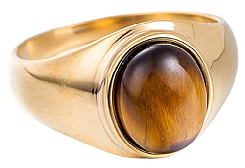 AMDXD Ring Hochzeitstag, 12.5MM Verlobungsringe Edelstahl Gold mit Braun Oval Stein, Schmuckring Für Damen und Herren, Braun, Gr.65 (20.7) von AMDXD