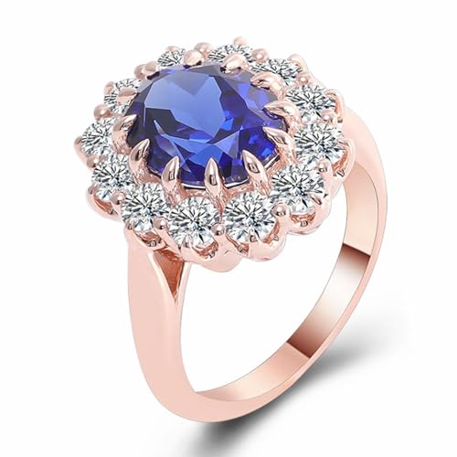 AMDXD Ring Rotgold 750 18K, Blumen Hochzeitsring mit Labor Erstellt Saphir 2ct Blau Oval Form, Moissanit Freundschaftsringe Rosegold Au750 Partnerringe Damen Echt Schmuck von AMDXD