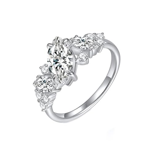 AMDXD Ring Sterling Silber 925er, Klassiker Partnerringe mit Moissanit Oval Form, Moissanit Eheringe Sterlingsilber Freundschaftsringe Damen Echt Schmuck von AMDXD