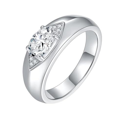 AMDXD Ring Sterlingsilber, Klassiker Bohrer Reihe Stein Partnerringe mit Moissanit 1ct Oval Form, Damen Pärchen Ringe Sterling 925 Silber Hochzeitsring Echt Gold Schmuck von AMDXD