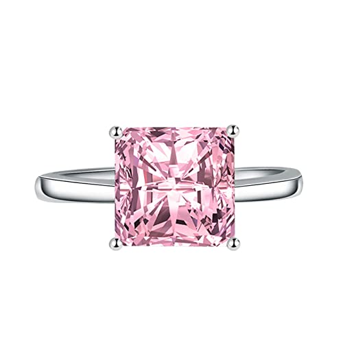 AMDXD Ring Verlobung Damen, Quadrat Zirkonia Rosa Ehering Frau Quadrat Design, Rosa Ring Verstellbare Größe von AMDXD