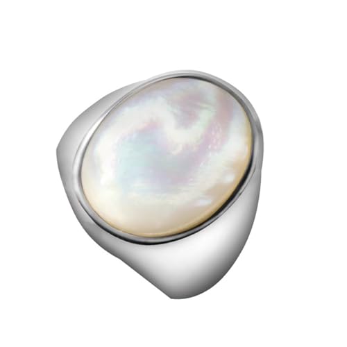 AMDXD Ring Verlobung Damen 21MM, Poliert Muschel Eheringe Damenringe Hochzeit Ringe, Silber Edelstahl Ring, Gr.62 (19.7) von AMDXD