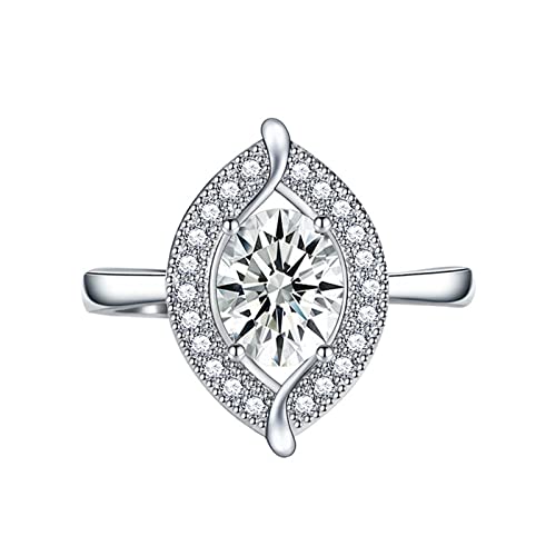 AMDXD Ringe Damen Freundin, Oval Zirkonia Trauringe Frauen Vintage Blatt Design, Weiß Ring Verstellbare Größe von AMDXD