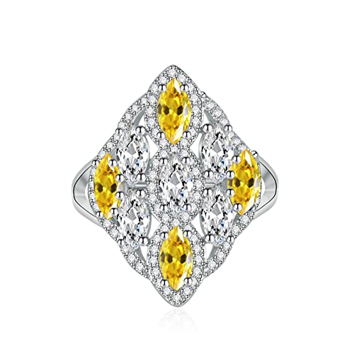 AMDXD Ringe Damen Vintage, Marquise Zirkonia Gelb Freundschaftsringe Frauen Rhombisch Design, Gelb Ring Verstellbare Größe von AMDXD