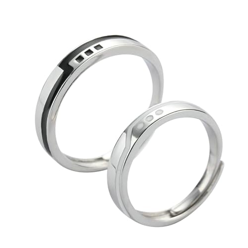 AMDXD Ringe Damen und Herren S925 Silber, Klassiker Verlobungsring Frau, Silber Schwarz Ringe Herren Punk 2 Stücke von AMDXD