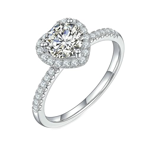 AMDXD Ringe S925 Sterling Silber, Herz Trauringe mit Moissanit 1ct Oval Form, Moissanit Pärchen Ringe Sterlingsilber Partnerringe Damen Echte Goldschmuck von AMDXD