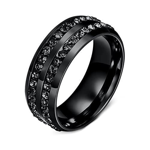 AMDXD Ringe Verlobung Männer 8MM, Herrenringen Edelstahl Ewigkeit Band mit Zirkonia für Herren, Schwarz, Gr.54 (17.2) von AMDXD