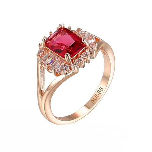 AMDXD Rose Gold 14 Karat Au585 Partnerringe, Elegant Labor Erstellt Rubin Trauringe Rot, 14K Rosegold Moissanit Freundschaftsringe Echter Schmuck, Gr.58 (18.5) von AMDXD