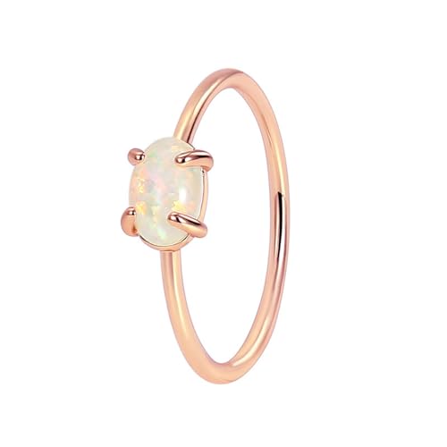 AMDXD Rose Gold 18K Au750 Hochzeitsring, Eheringe Klassiker Zierlich mit Opal Ovalschliff Bunt, Pärchen Ringe 750 Gold Echtes, Gr.53 (16.9) von AMDXD